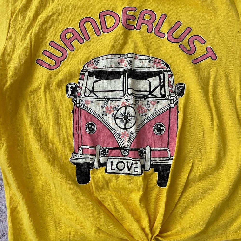 gaze Yellow 'WANDERLUST' Graphic Tie-Front Short Sleeve Tee - Picture 3 of 4